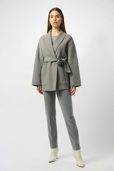 Wool blend belted coat with shawl collar