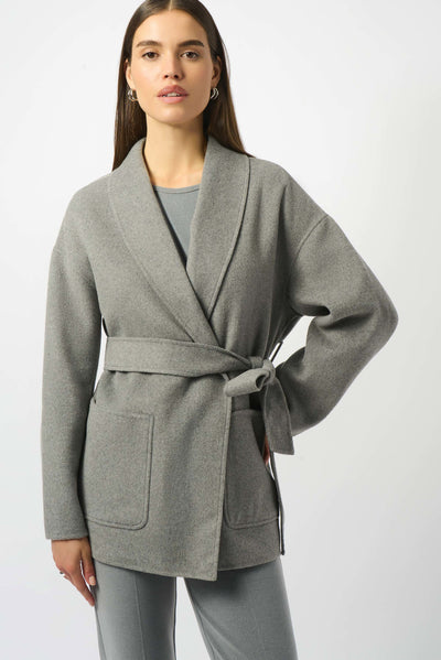 Wool blend belted coat with shawl collar