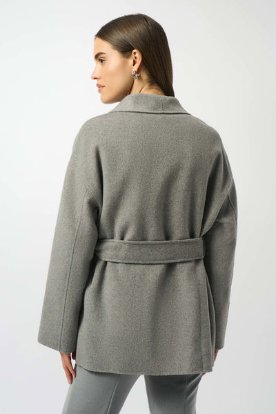 Wool blend belted coat with shawl collar