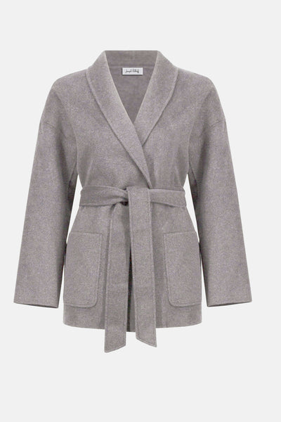 Wool blend belted coat with shawl collar