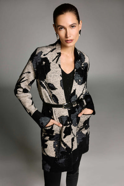 Abstract jacquard sweater knit long cardigan