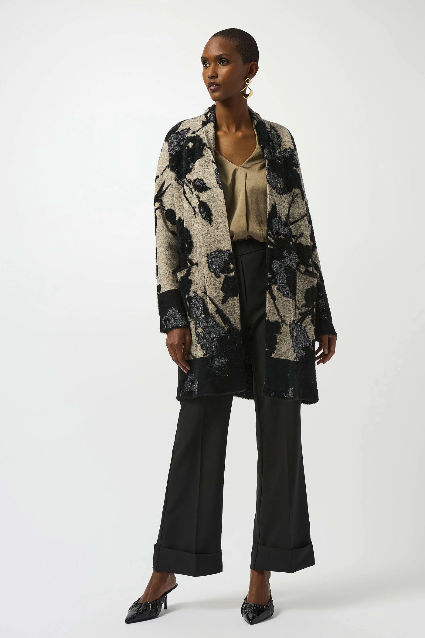 Abstract jacquard sweater knit long cardigan