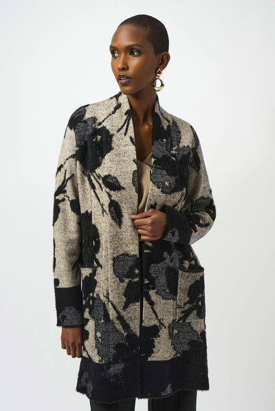 Abstract jacquard sweater knit long cardigan