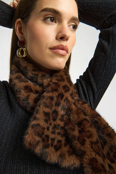 Faux Fur Leopard Print Pull-Through Scarf