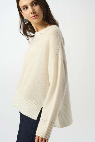 Cashmere crew neck top with stud detailing