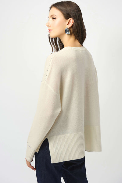 Cashmere crew neck top with stud detailing