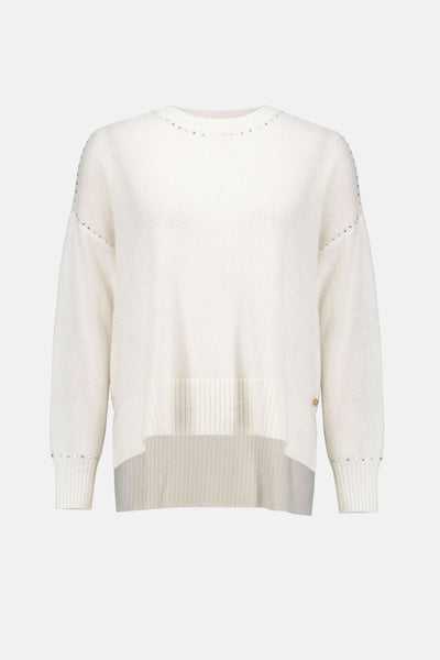 Cashmere crew neck top with stud detailing