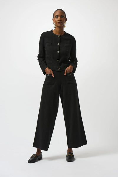Sweater knit crew neck button front jacket