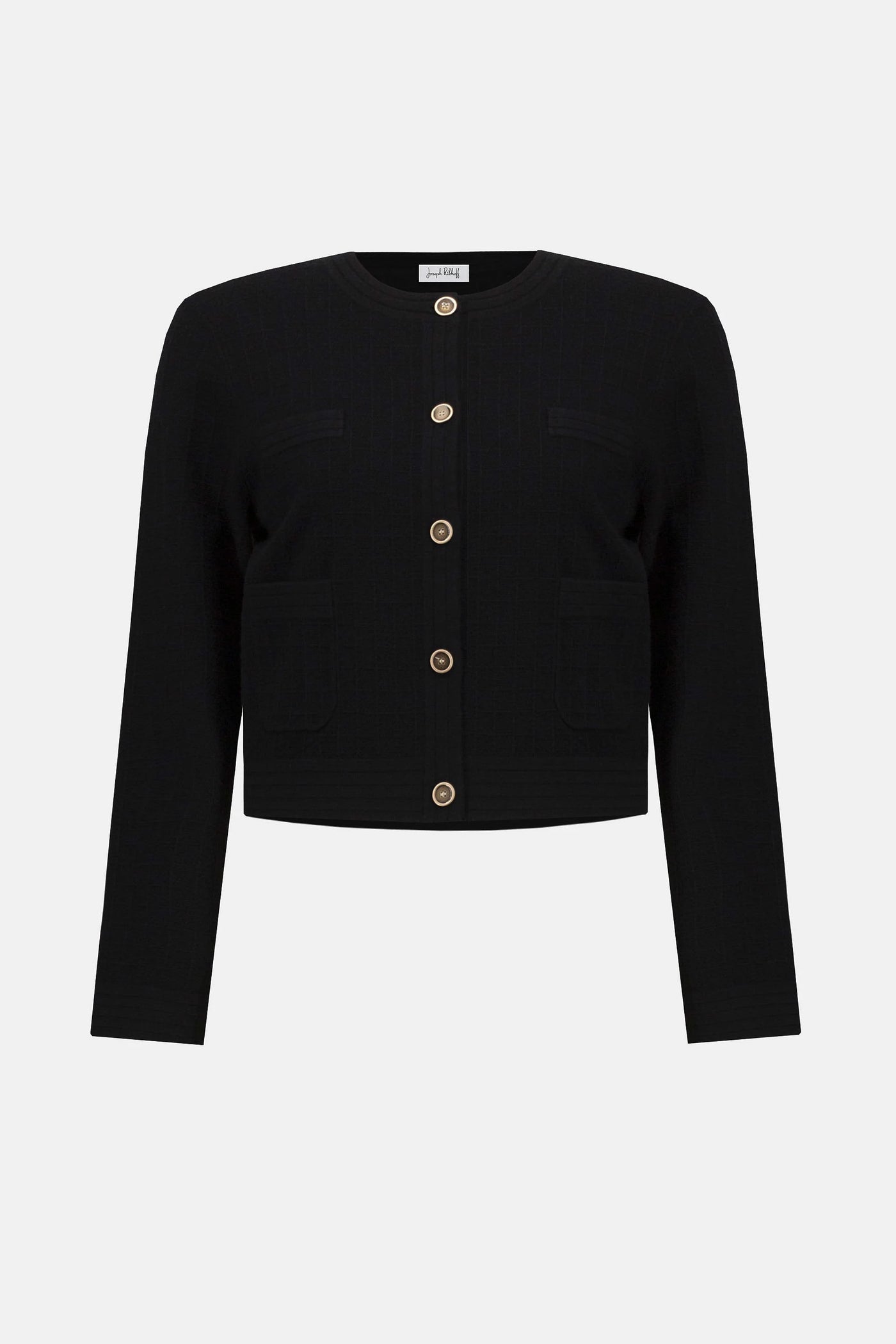 Sweater knit crew neck button front jacket