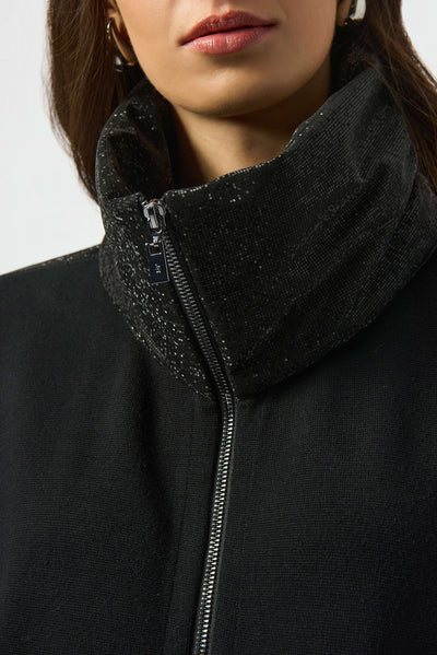 Faux leather trimmed poncho sleeve jacket