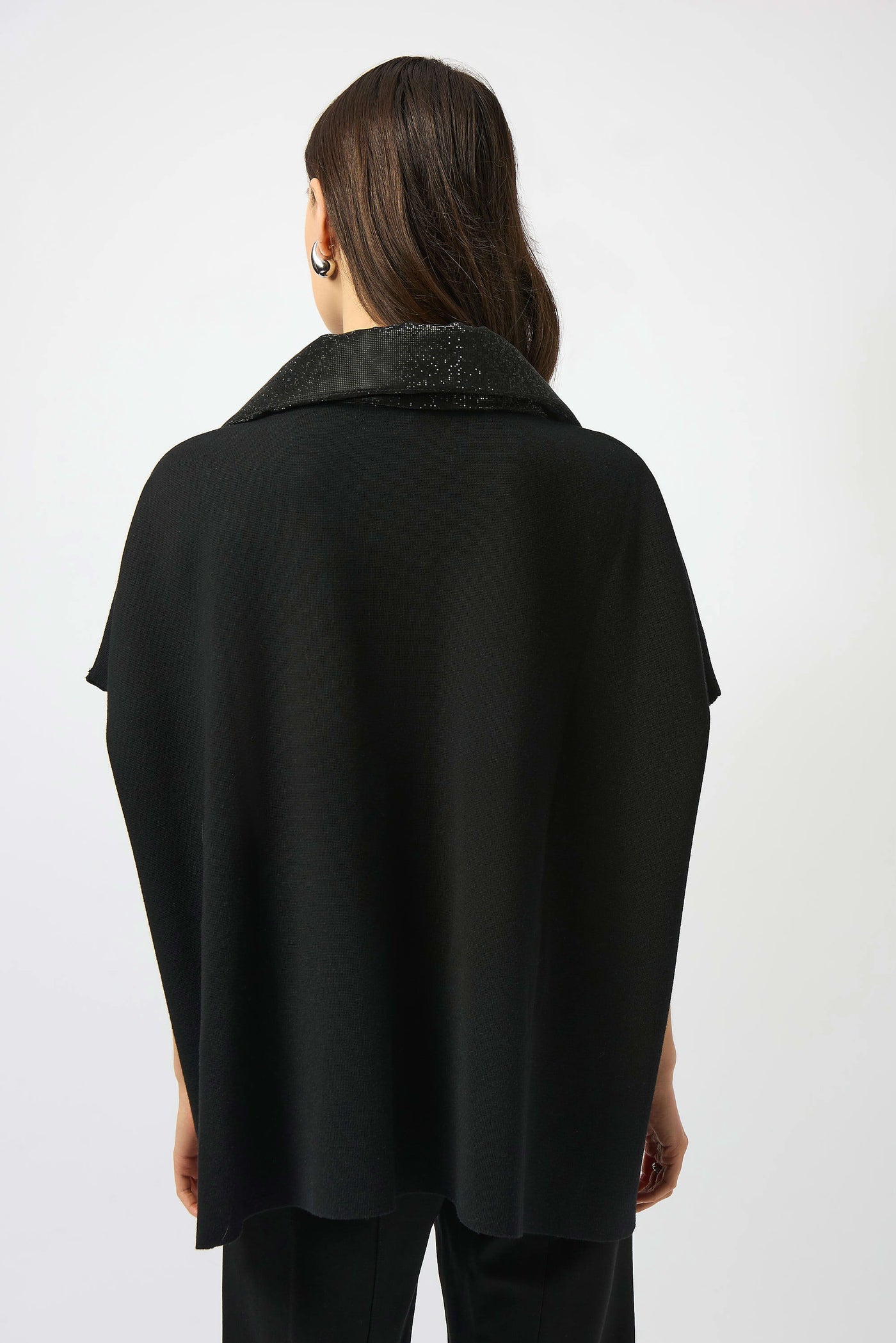 Faux leather trimmed poncho sleeve jacket