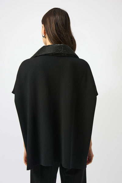 Faux leather trimmed poncho sleeve jacket