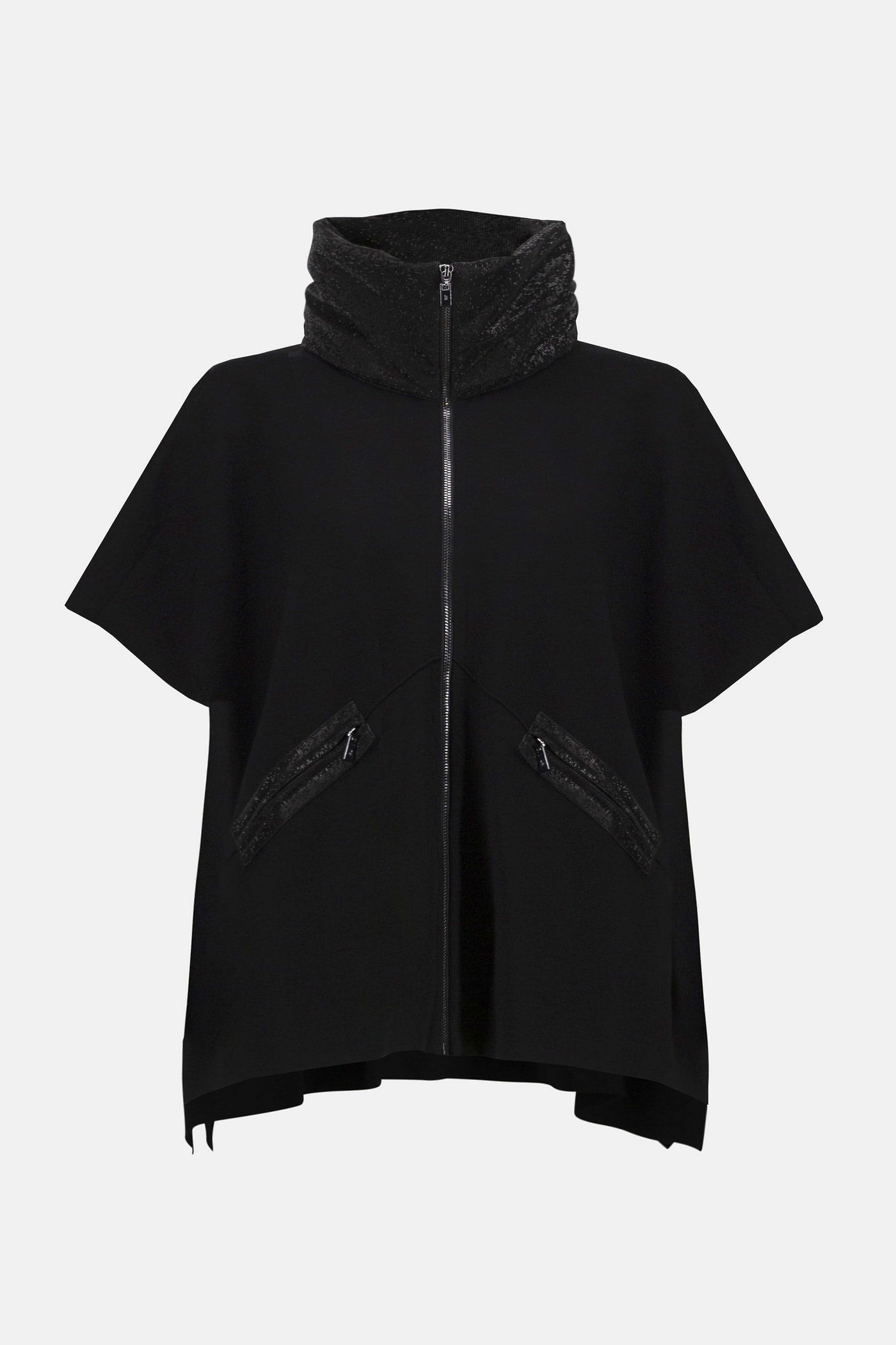 Faux leather trimmed poncho sleeve jacket