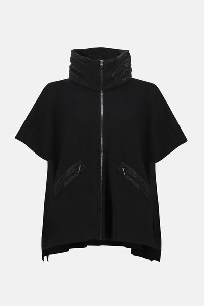 Faux leather trimmed poncho sleeve jacket