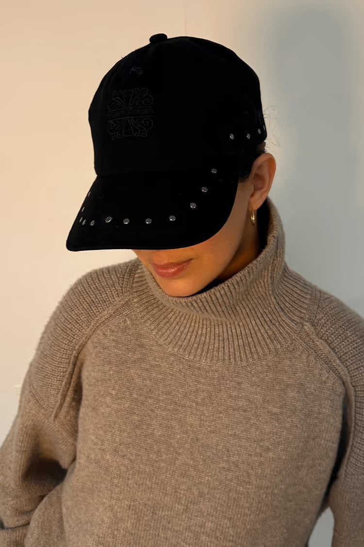 Black studded denim cap