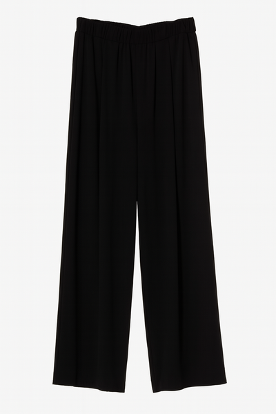 Black pleated front jersey palazzo pants
