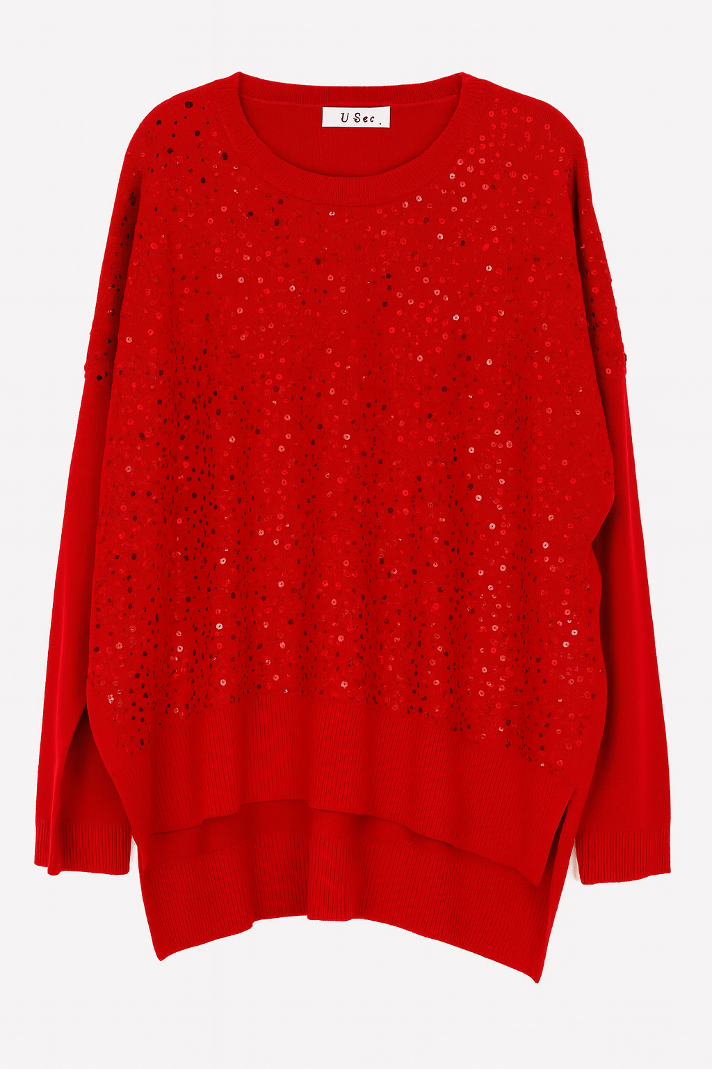 Sequin front jumper in red