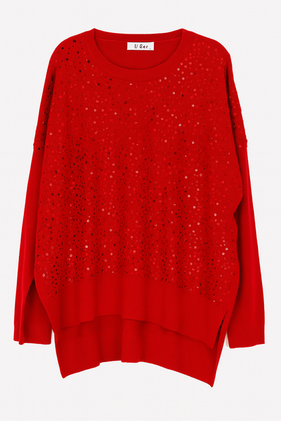 Sequin front jumper in red