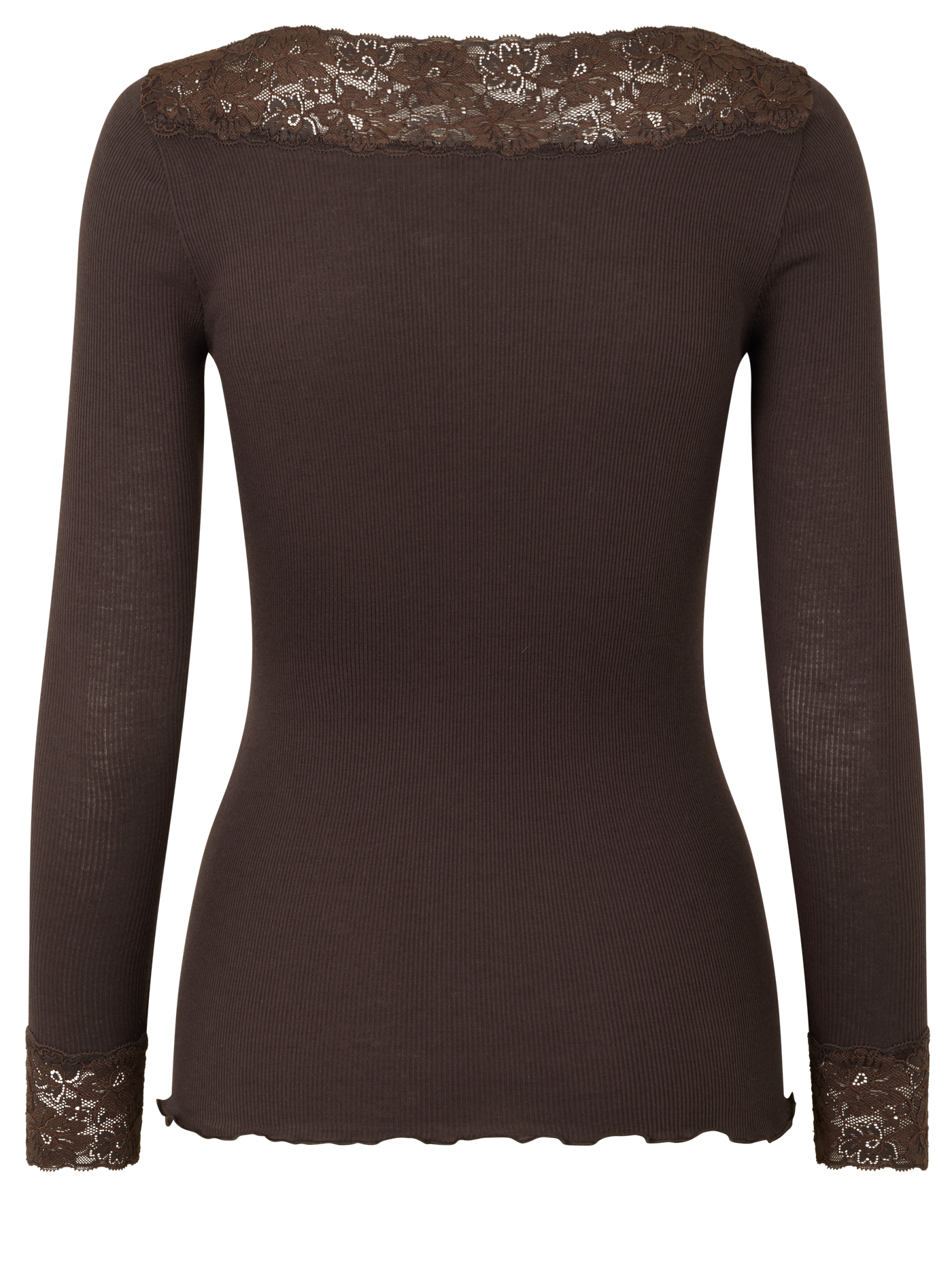 Bernadine organic long sleeve v neck lace t shirt in fudge
