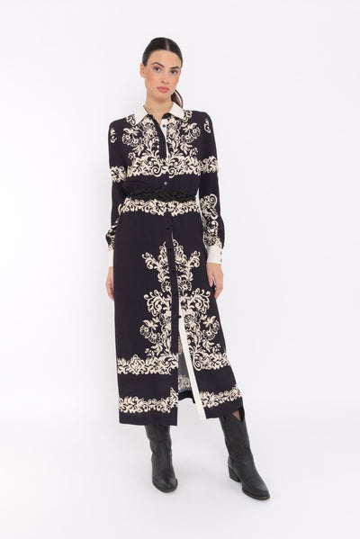 Maxi shirt dress in monochrome print