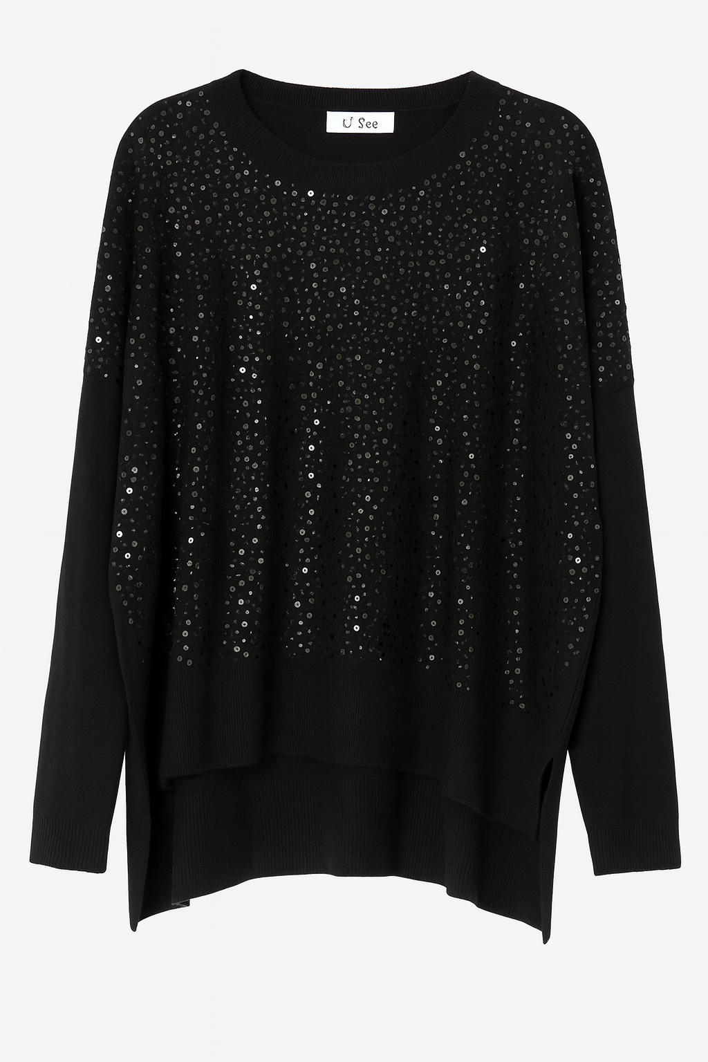 Sequin front jumper in black