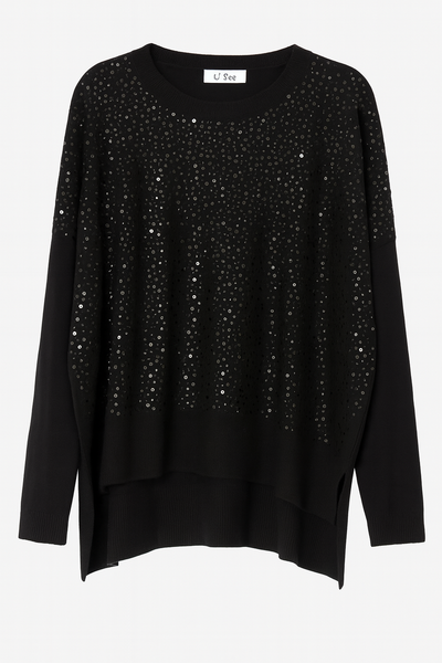Sequin front jumper in black