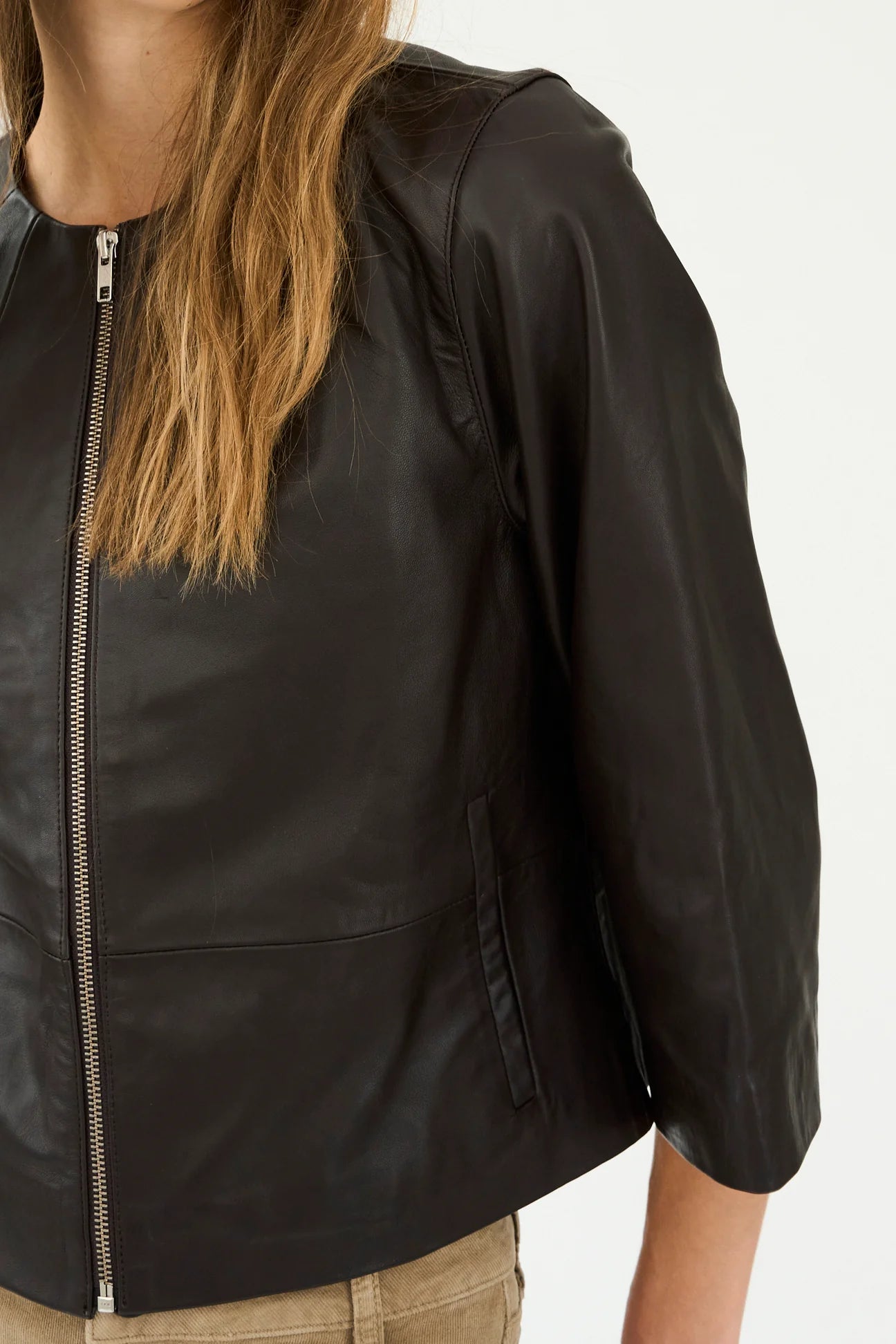 Lanni leather 3/4 sleeve leather jacket