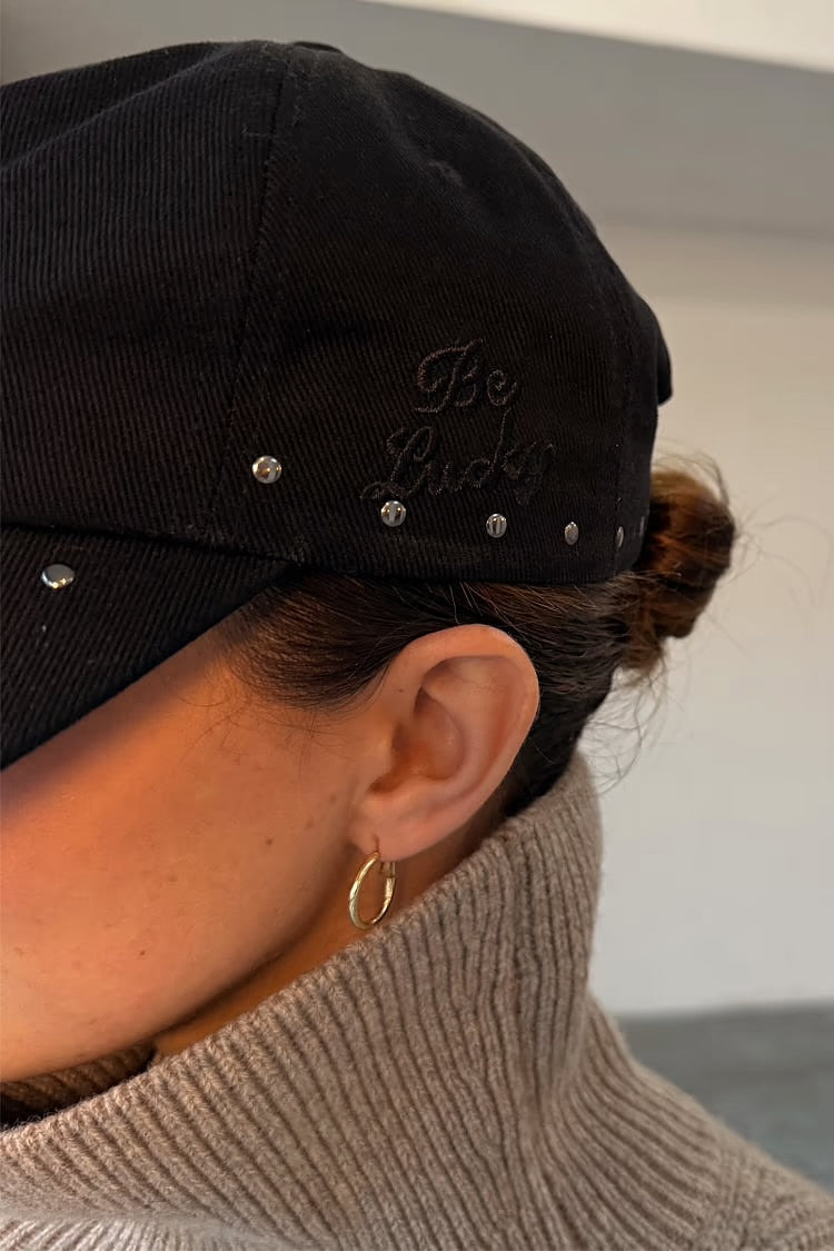 Black studded denim cap