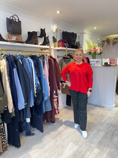 Sequin front jumper in red