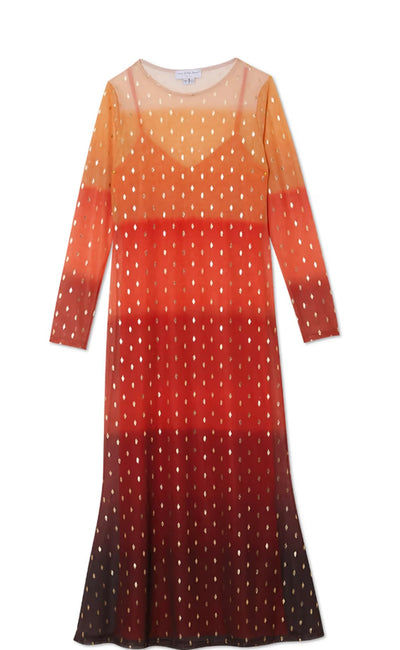 Orange sunset mesh dress in petite length