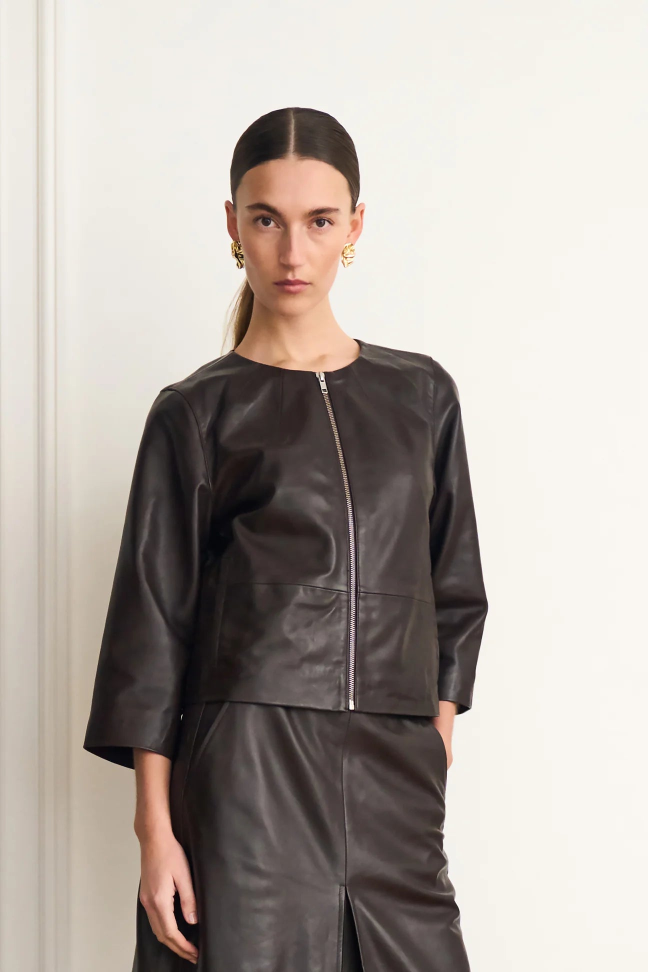 Lanni leather 3/4 sleeve leather jacket