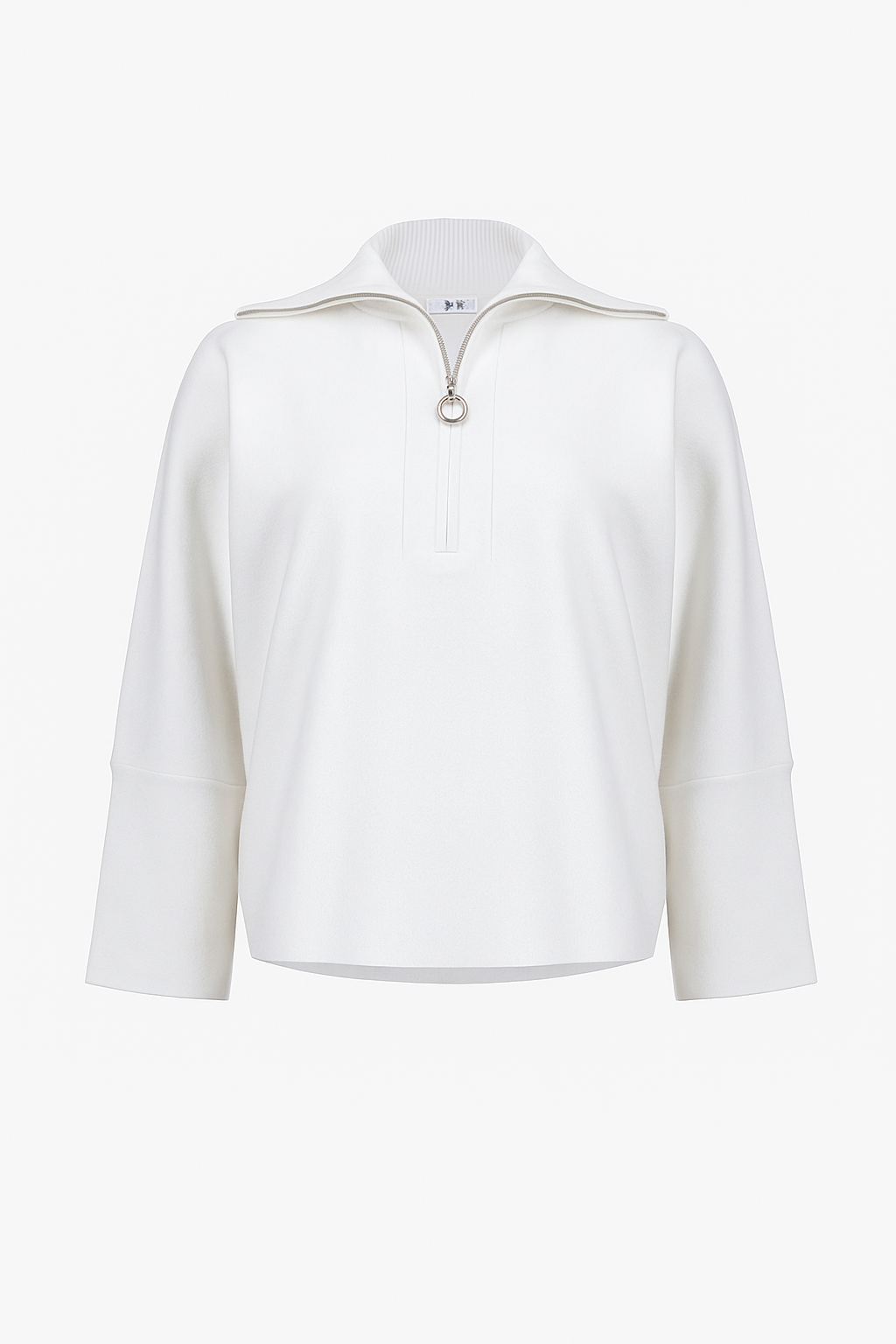 Sweater knit boxy pullover with zipped collar in Winter white