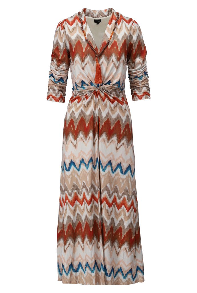 Maxi dress with knot front and necklace