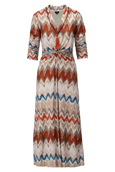 Maxi dress with knot front and necklace