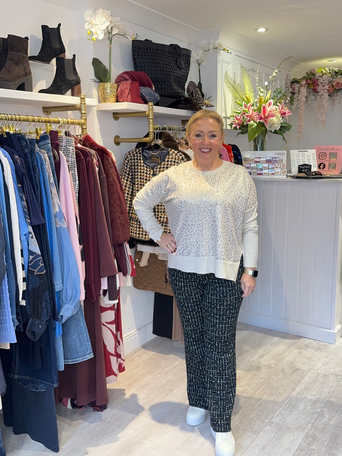 Sequin front jumper in champagne