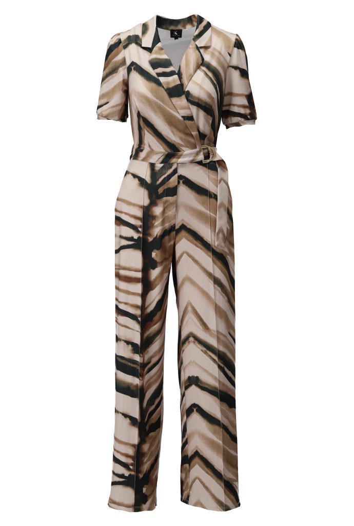 Short sleeve khaki print jumpsuit