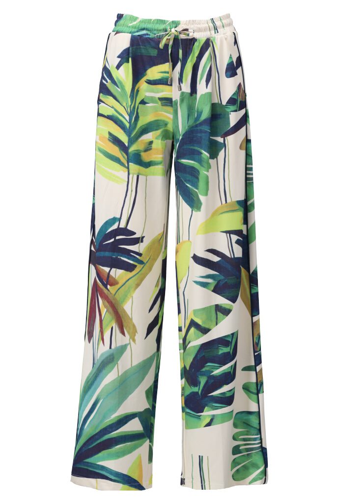 Straight leg trousers in leaf print