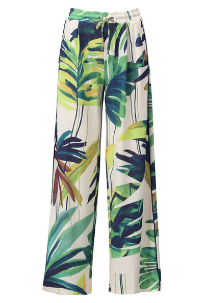 Straight leg trousers in leaf print
