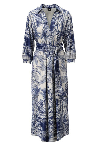 Maxi dress in blue and white tropical print