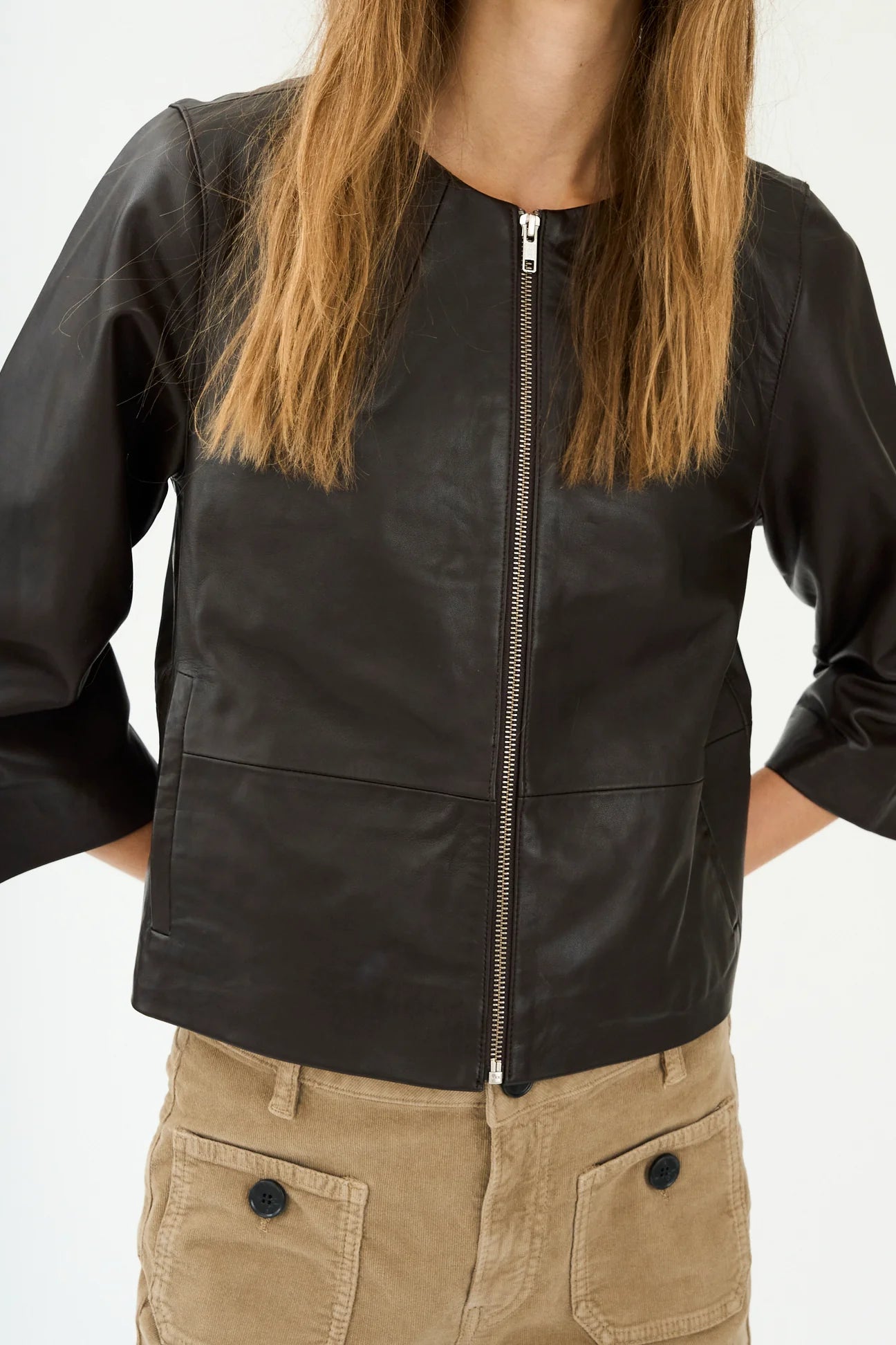 Lanni leather 3/4 sleeve leather jacket