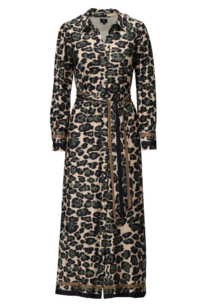 Maxi dress with khaki leopard print