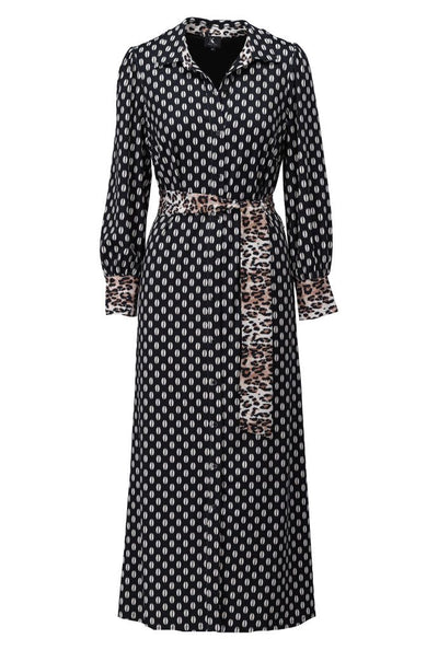 Monochrome shirt dress with leopard print belt