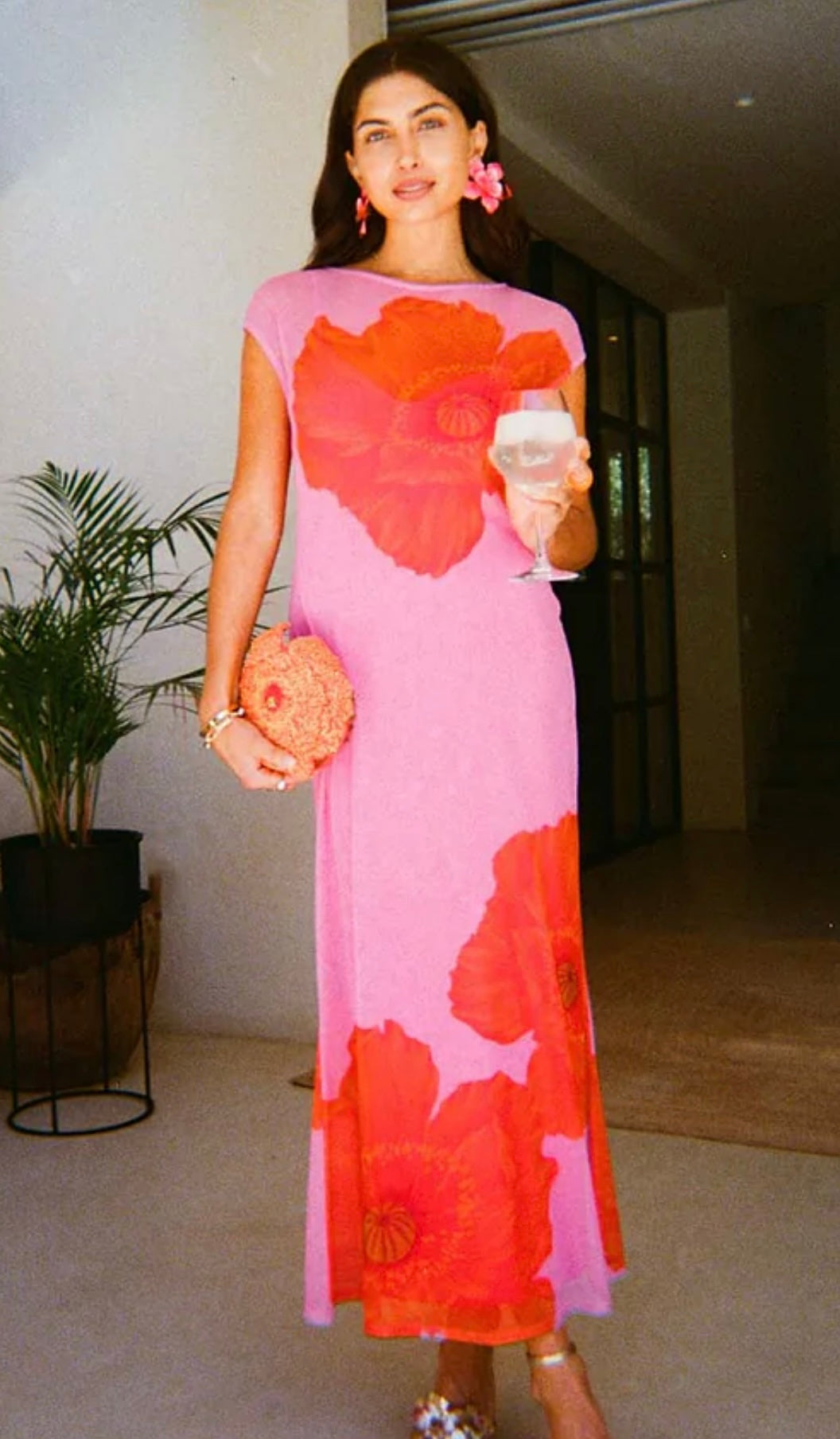 Pink poppy sleeveless mesh dress