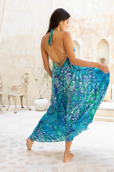 Turquoise glow silk Ibiza dress
