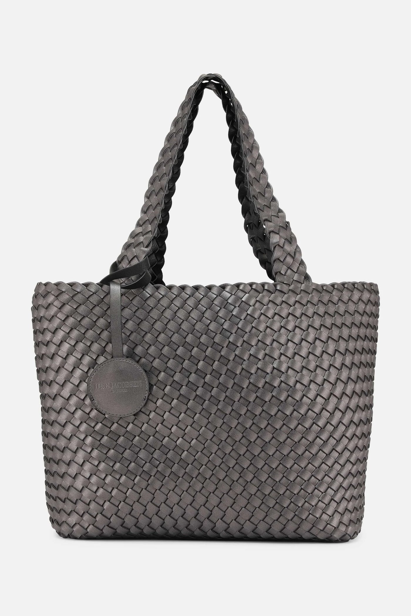 Braided tote bag in black gun metal
