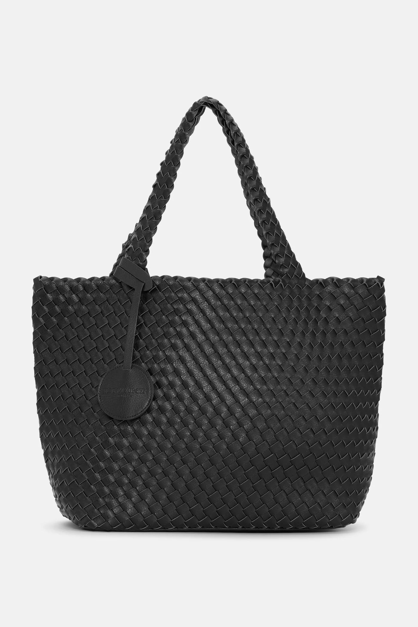 Braided tote bag in black gun metal