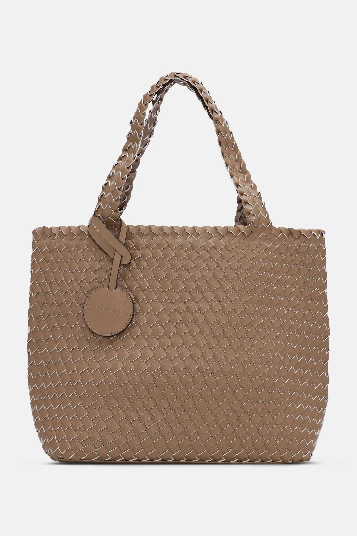Braided tote bag in mocca metallic mocca