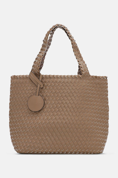 Braided tote bag in mocca metallic mocca