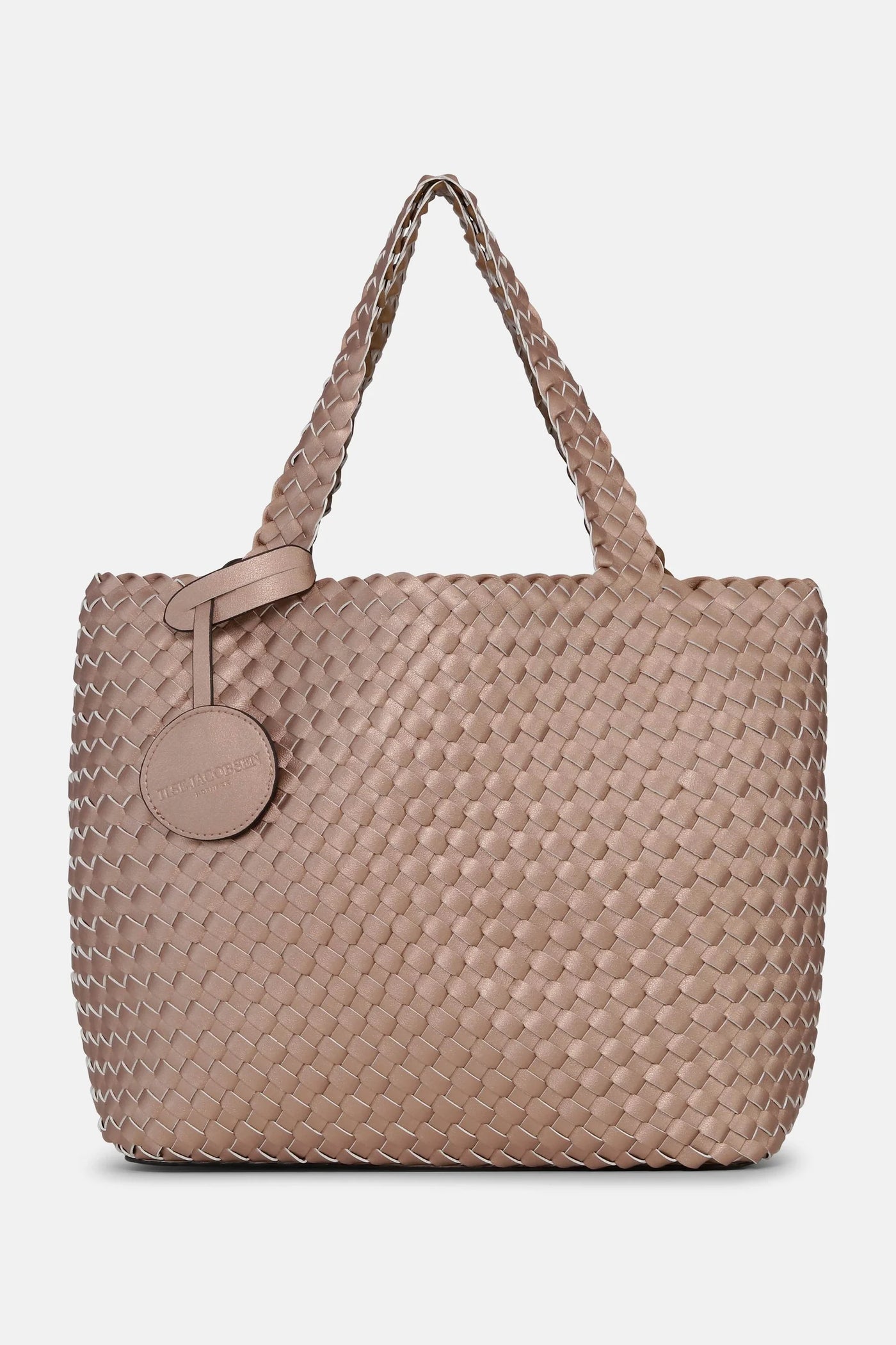 Braided tote bag in mocca metallic mocca