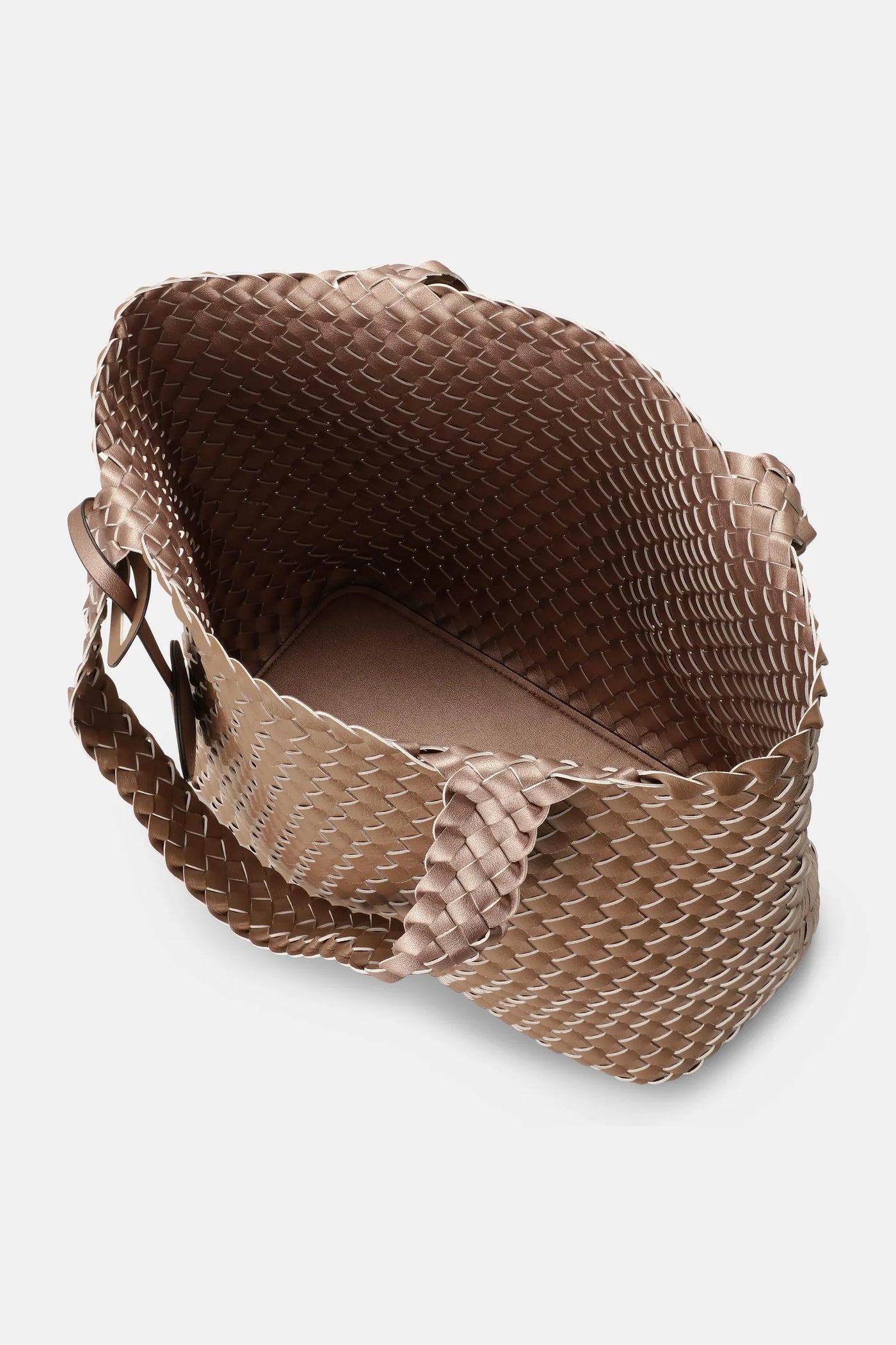 Braided tote bag in mocca metallic mocca